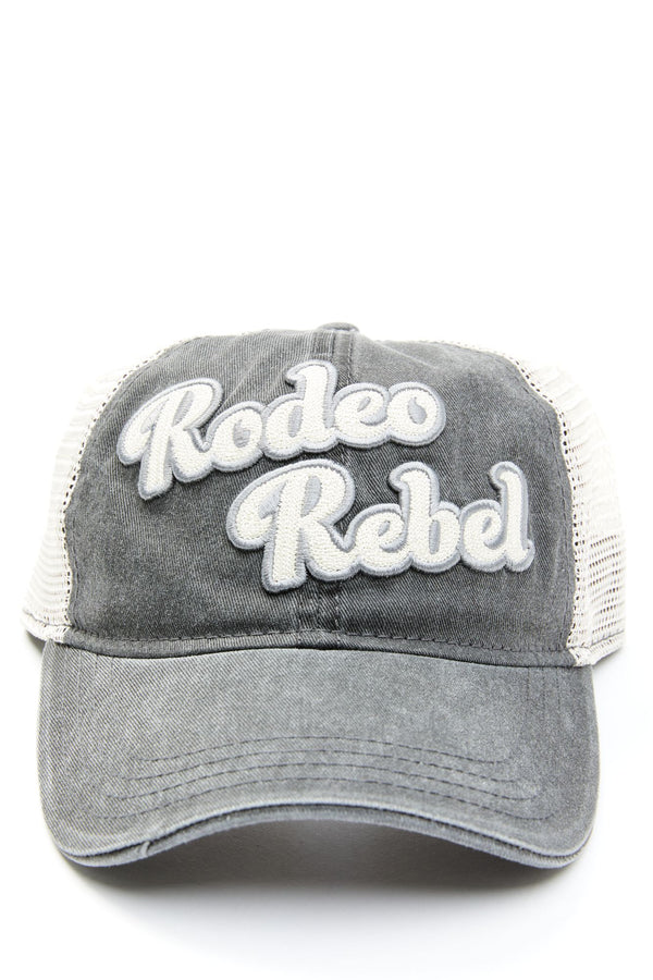 Rodeo Rebel Embroidered Mesh-Back Baseball Hat - Grey
