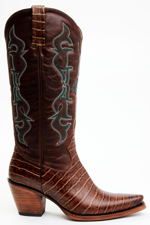 Frisk Me Brown Printed Leather Western Boots - Snip Toe - Brown
