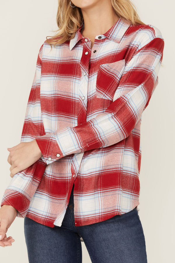 Sycamore Ridge Brick Plaid Relaxed Flannel Top - Brick Red