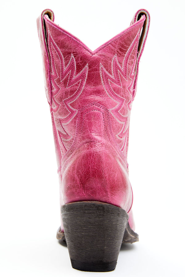 Wheels Pink Leather Western Booties - Round Toe - Magenta