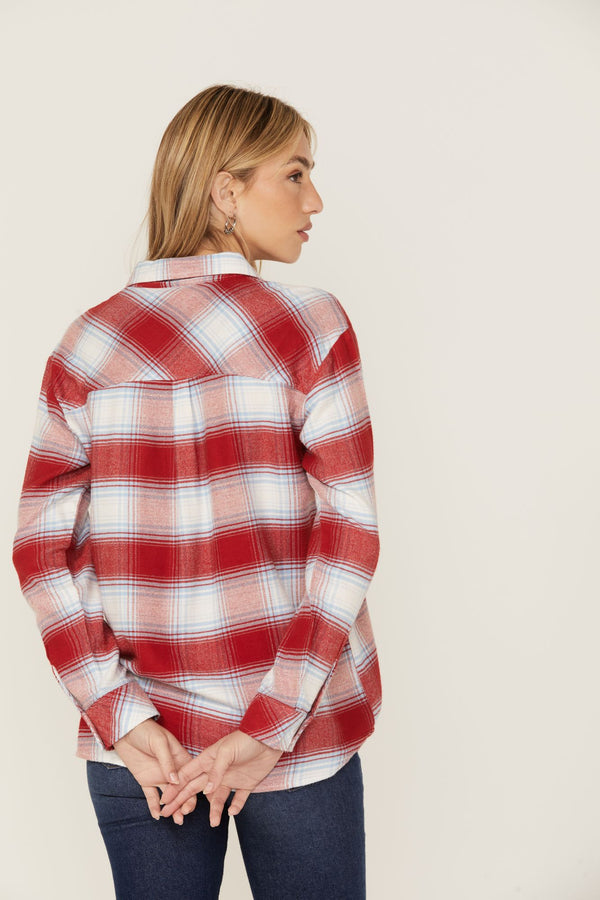 Sycamore Ridge Brick Plaid Relaxed Flannel Top - Brick Red