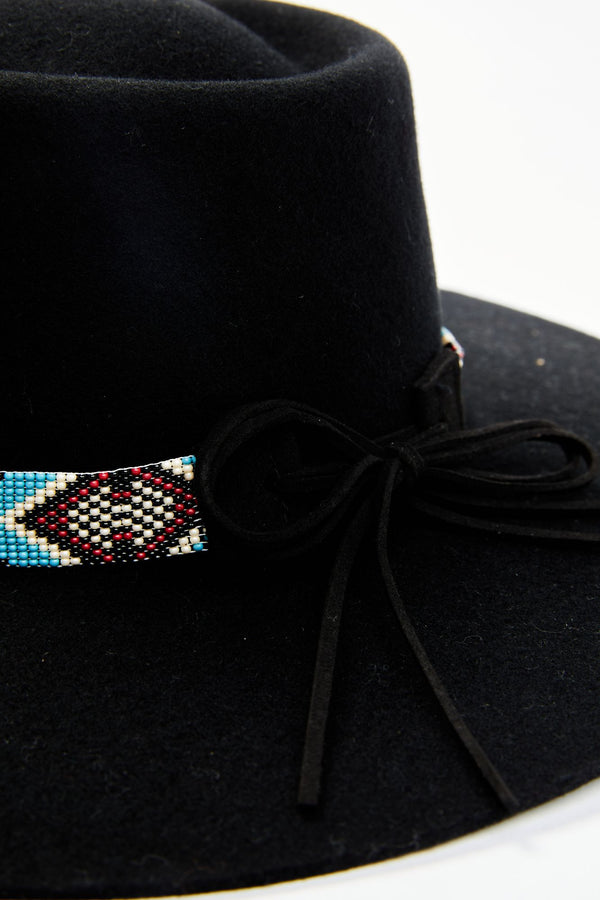 Draw The Line Beaded Band Wool Felt Western Hat - Black