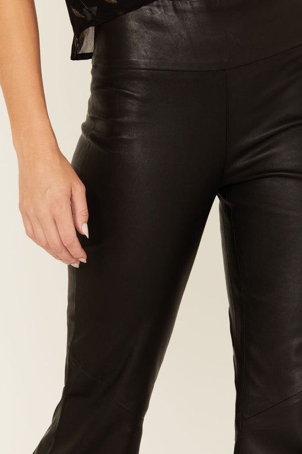 Lindsay Leather Flare Pants - Black