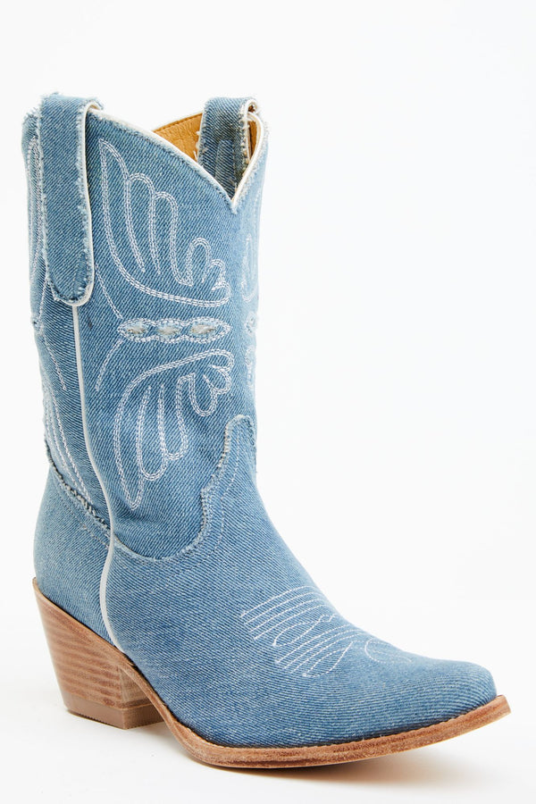 Aces Denim Deux Western Boots - Pointed Toe - Blue