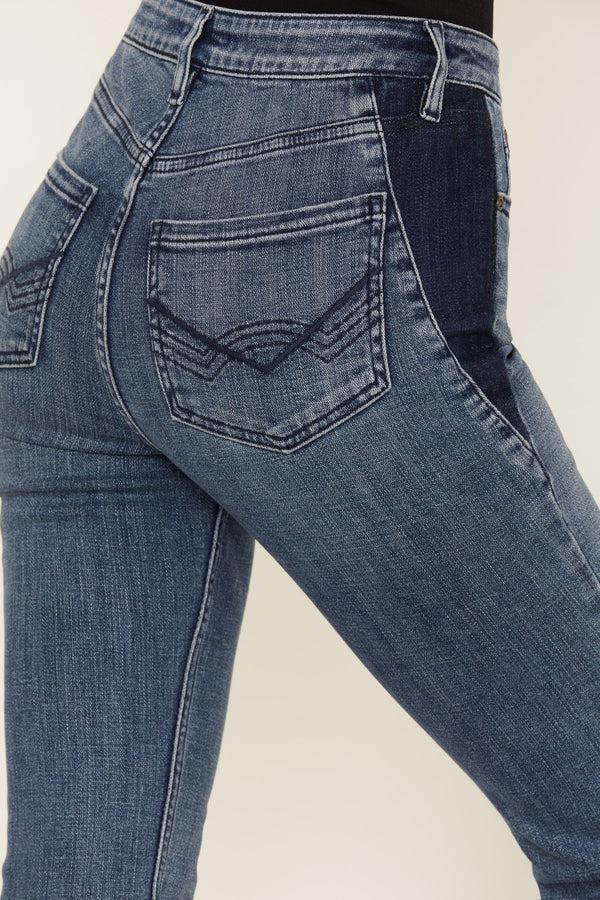 Barella Dark Wash Contrast Panels High Risin' Stretch Bootcut Jeans - Dark Medium Wash