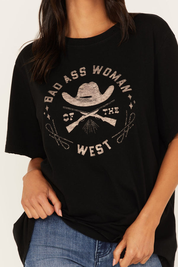 Bad Ass Woman Oversized Graphic Trustie Tee - Black